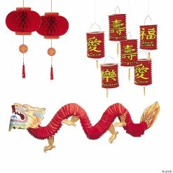 Deals ✔️ Chinese New Year Dragon & Paper Lantern Decorating Kit - 18 Pc. 👏